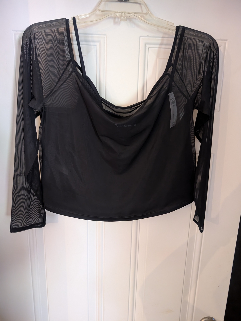 NWT Abercrombie And Fitch Sheer Black Long-Sleeve Layered Women's Crop Top XL